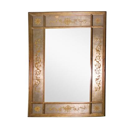 Appraisal: Neoclassical Style Reverse Painted Glass and Gilt-Wood Mirror Estimate -