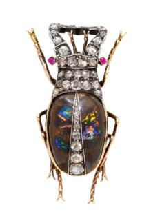 Appraisal: A Victorian Silver Topped Gold Diamond Opal and Ruby Beetle