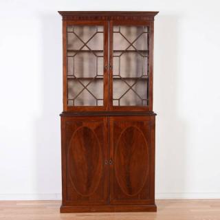 Appraisal: Federal mahogany inlaid bookcase cabinet th c lower doors with