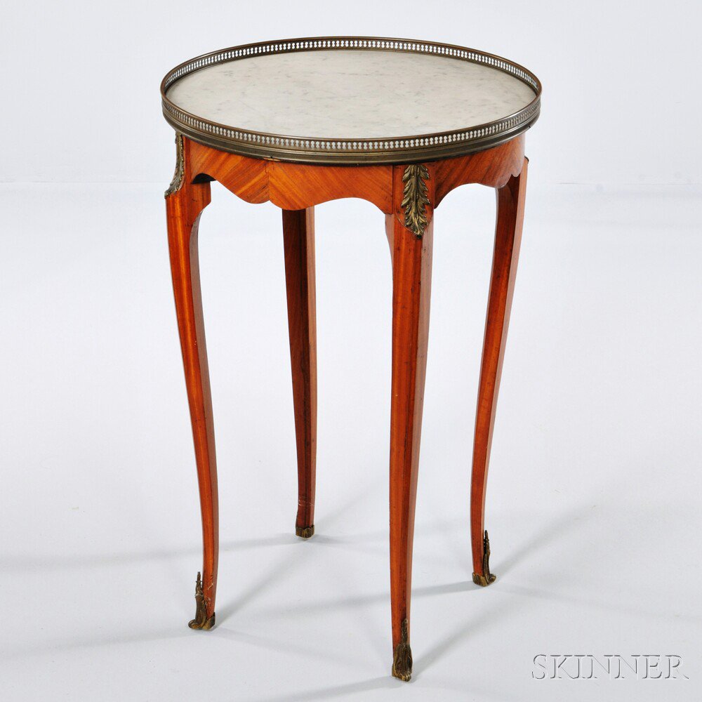 Appraisal: Louis XVI-style Marble-top Gueridon France late th century pierced metal