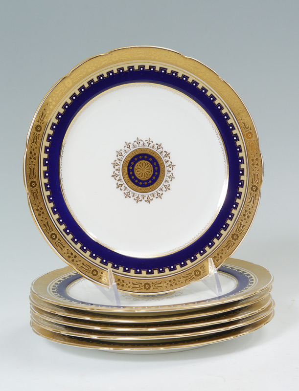 Appraisal: SET OF MINTON SALAD PLATES Gold and cobalt on fine