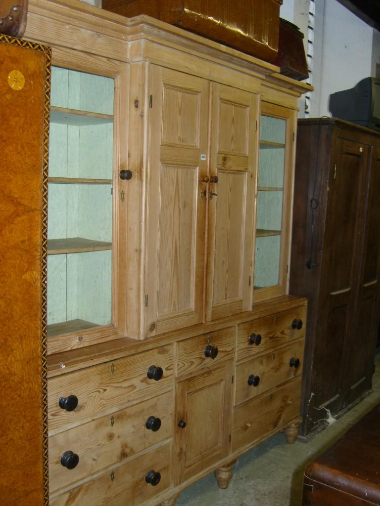 Appraisal: A Victorian stripped pine breakfront kitchen dresser the lower section