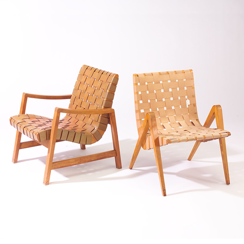 Appraisal: Two chairs with webbed seats the woven leather chair in