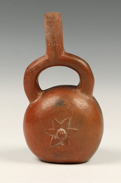 Appraisal: A REDWARE STIRRUP VESSEL in the form of a gourd