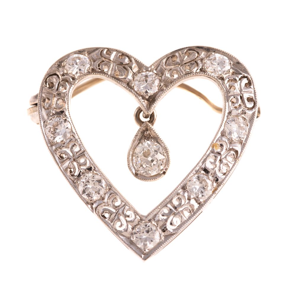 Appraisal: A Vintage Open Heart Diamond Pin Pendant in K K