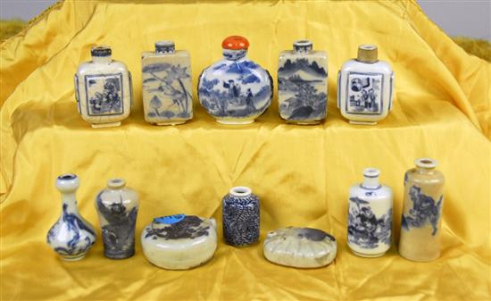 Appraisal: COLLECTION OF TEN CHINESE BLUE AND WHITE SNUFF BOTTLES AND