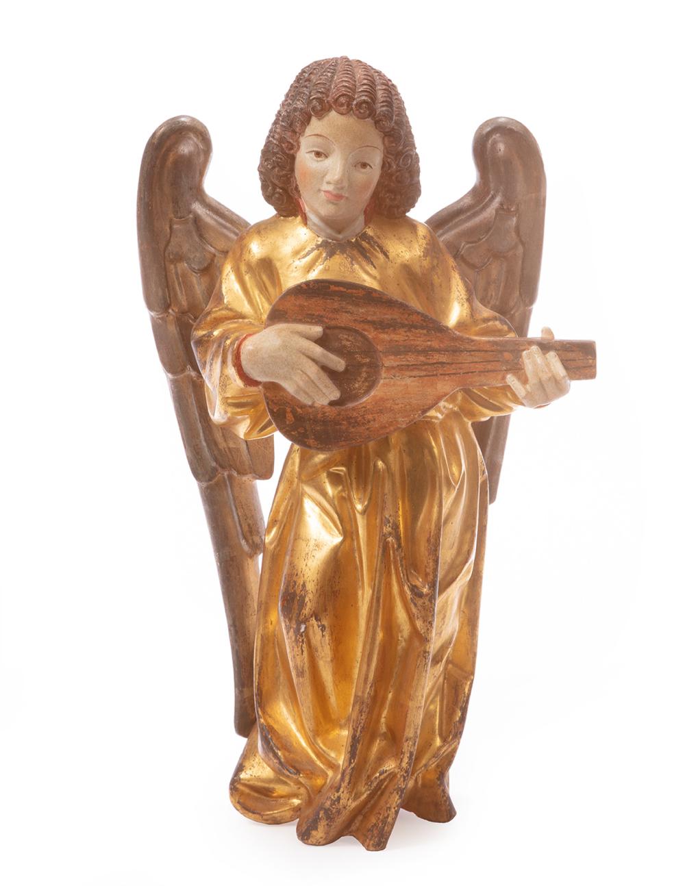 Appraisal: CONTINENTAL CARVED AND GILT ANGELContinental Carved and Gilt Angel th