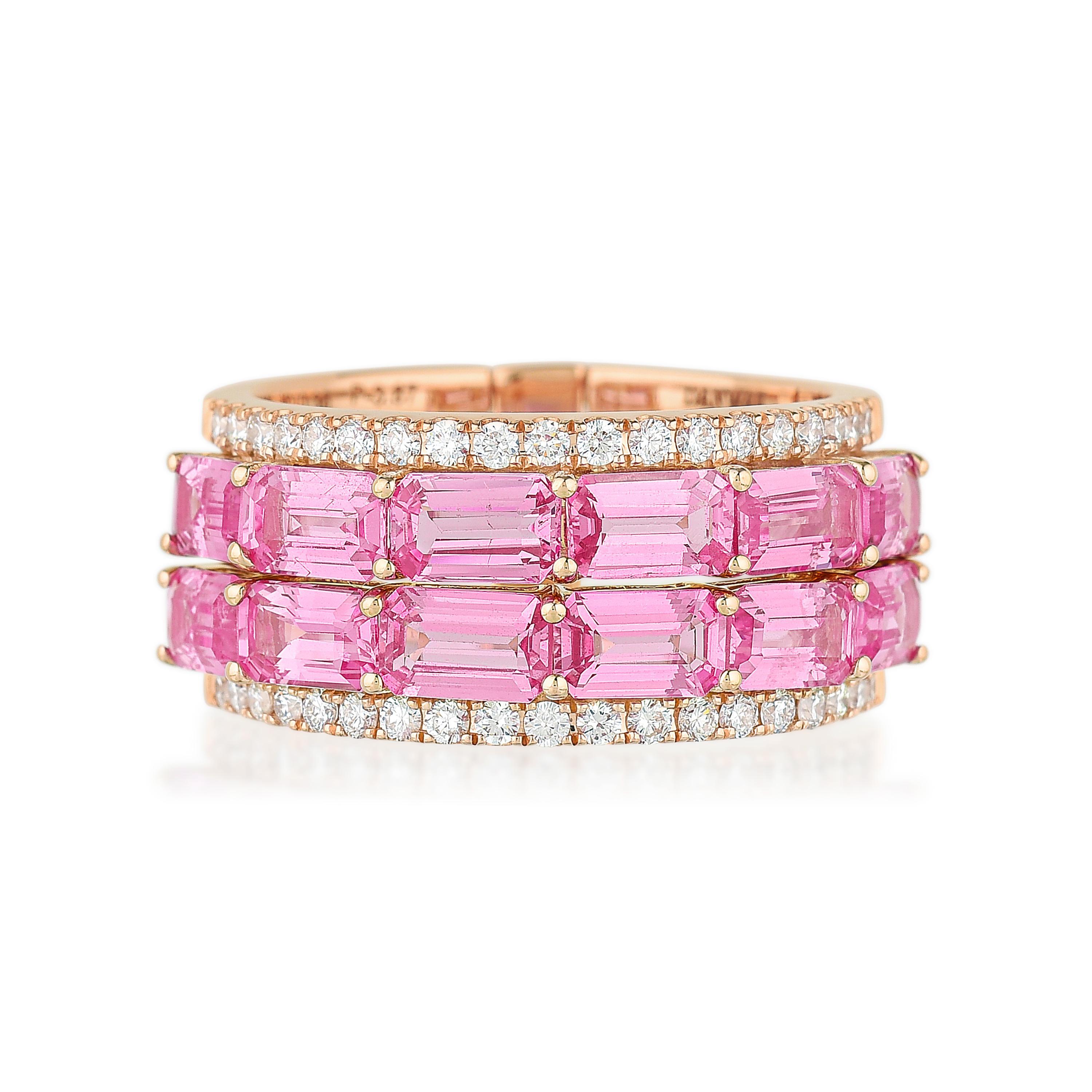 Appraisal: PINK SAPPHIRE AND DIAMOND CONVERTIBLE BAND METAL K rose gold