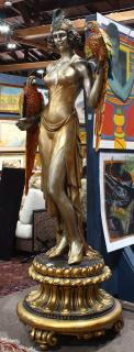 Appraisal: Monumental partial gilt and polychrome decorated bronze figural sculpture depicting