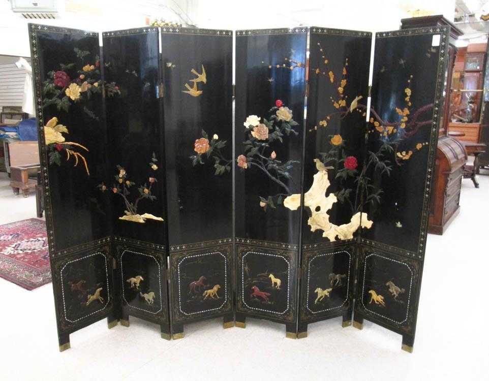 Appraisal: SIX-PANEL FLOOR SCREEN Chinese late th early th century a