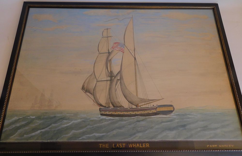 Appraisal: THE LAST WHALER PAINTING Antique watercolor ship portrait painting titled