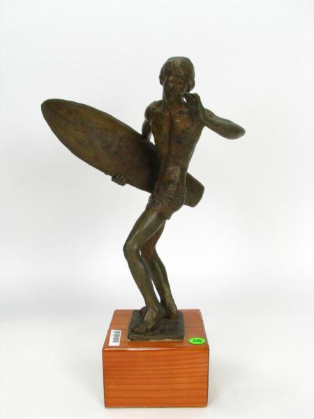 Appraisal: Roger Hubert American silican bronze sculpture ''Blue Meridian'' depicting surfer