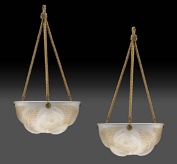 Appraisal: A pair of Ren Lalique molded glass plafonniers Dahlias Marcilhac