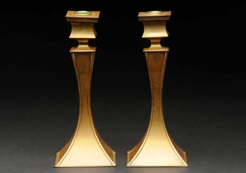 Appraisal: Pair of Brass Arts Crafts Style Candlesticks Condition Excellent Size