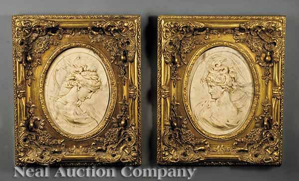 Appraisal: A Pair of Fine Continen-tal Art Nouveau Marble Bas Relief