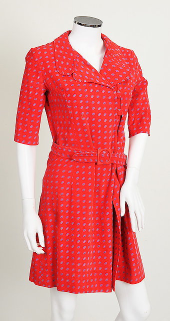 Appraisal: A s corduroy bright red patterned mid length dress off