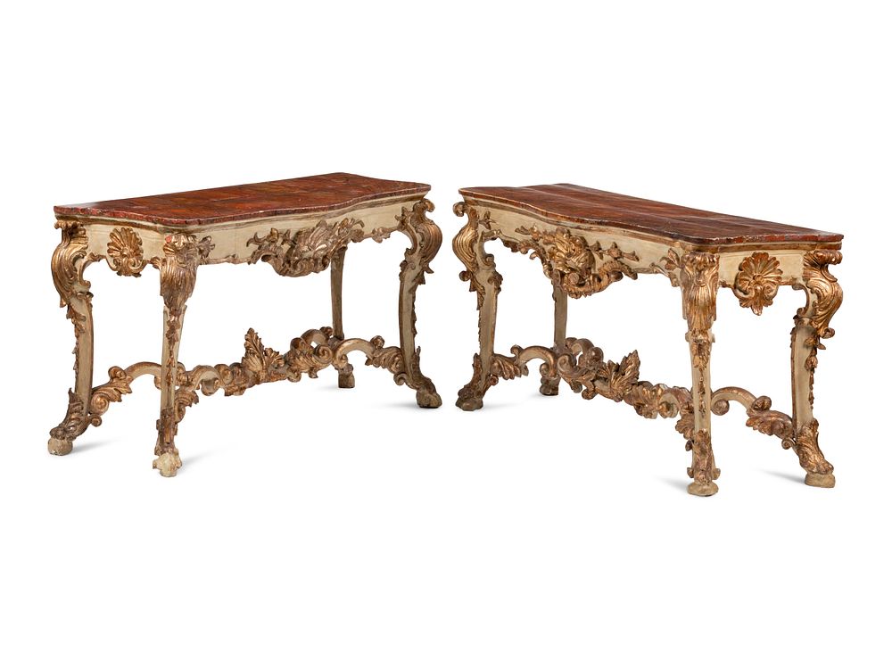 Appraisal: A Pair of Italian Painted and Parcel Gilt Console Tables