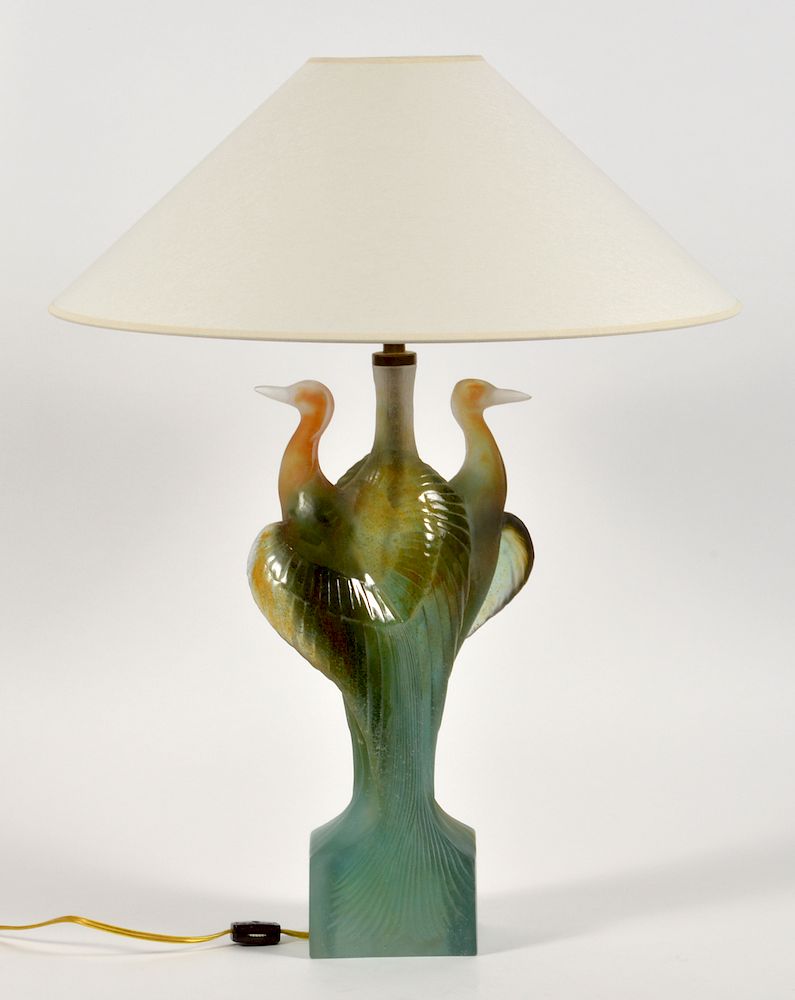 Appraisal: Daum Pate De Verre Double Heron Table Lamp Daum France