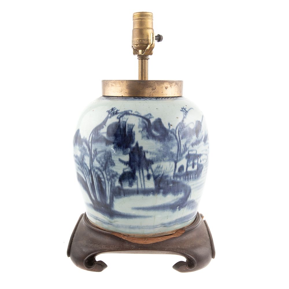 Appraisal: Chinese Export Canton Ginger Jar Lamp Mid th century blue