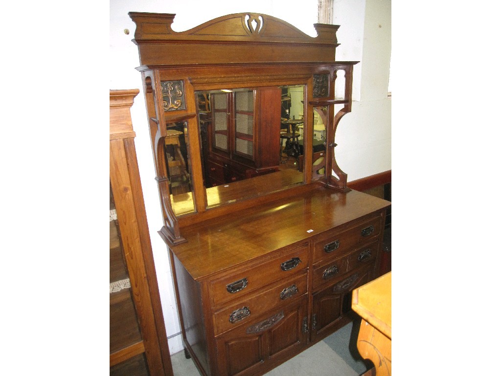 Appraisal: Oak mirror back sideboard with copper panels