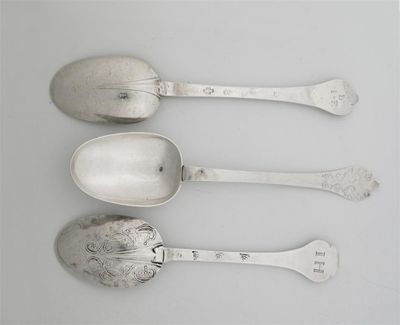 Appraisal: A late th century lace-back trefid spoon scratched I H