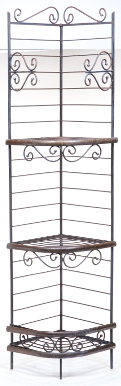 Appraisal: EUROPEAN CORNER BAKERS RACK Twentieth century iron and brass Scrolled