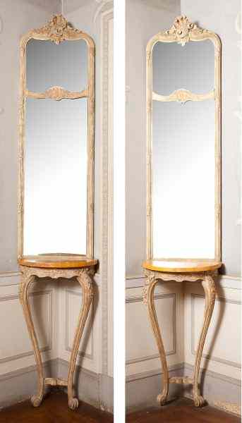 Appraisal: Pair of Louis XV Style Console Tablesand pier mirrors circa