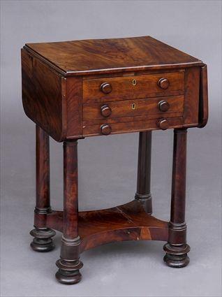 Appraisal: BOSTON EMPIRE MAHOGANY DROP-LEAF WORK TABLE With leaves the case