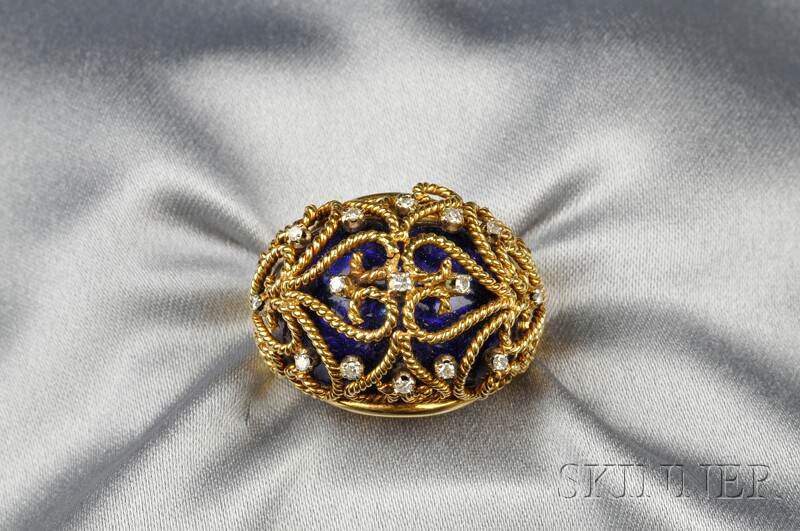 Appraisal: kt Gold Enamel and Diamond Ring of bombe form with