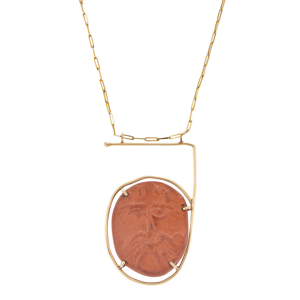 Appraisal: Gold and Ceramic Pendant-Necklace Cartier Dinh Van Picasso kt chain