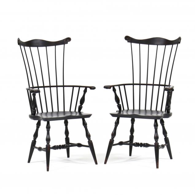 Appraisal: LAWRENCE CROUSE PAIR OF PAINTED WINDSOR ARMCHAIRS Late th century