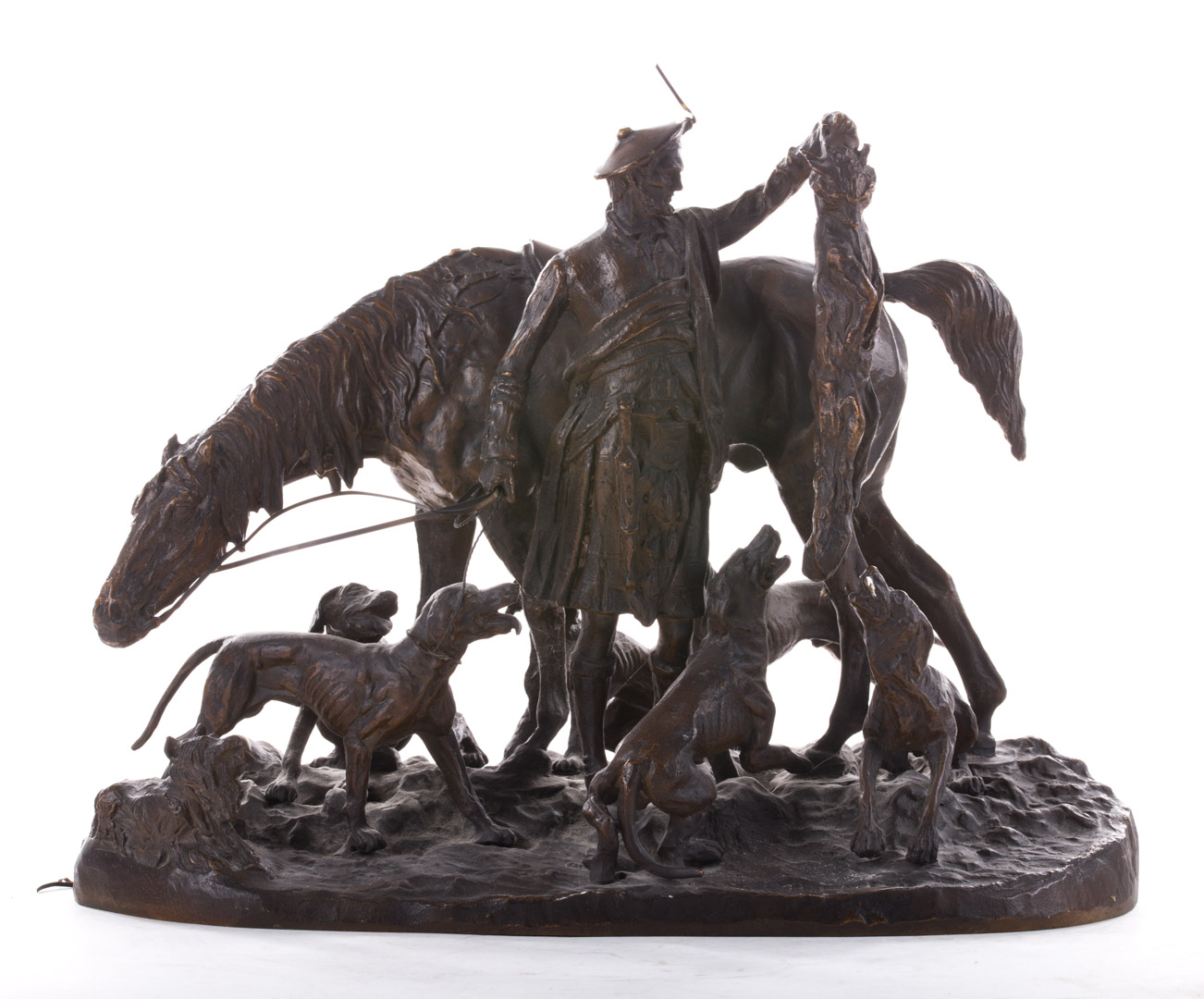 Appraisal: After P J Mene Games Keeper bronze figural group of