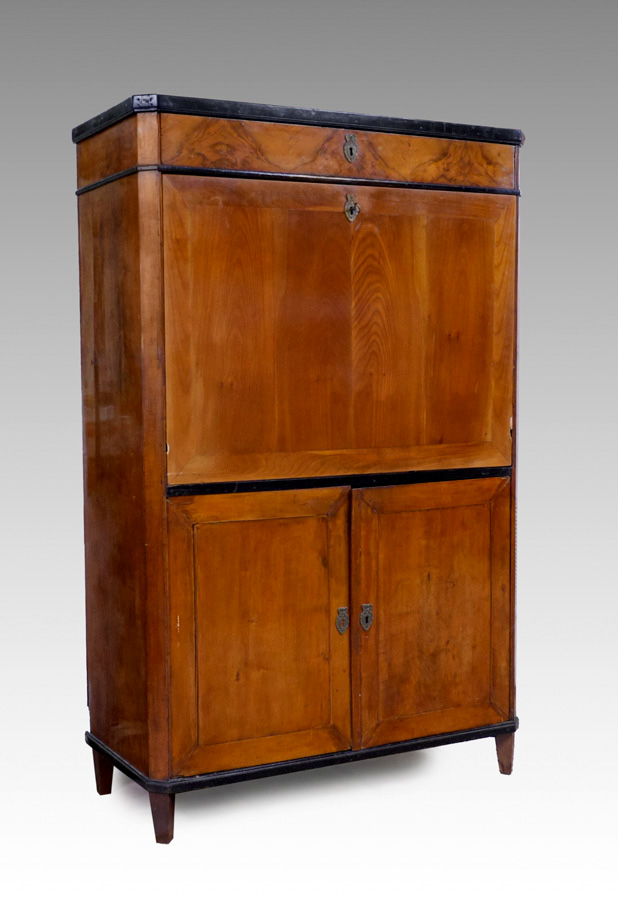 Appraisal: TH CENTURY BIEDERMEIER SECRETAIRE ABBATANT Mixed wood veneer cabinet with