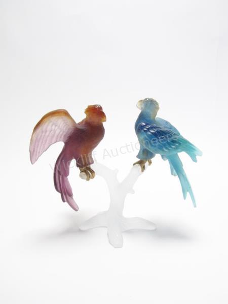 Appraisal: Vintage Glass Birds Sculpture two birds perched on frosted glass