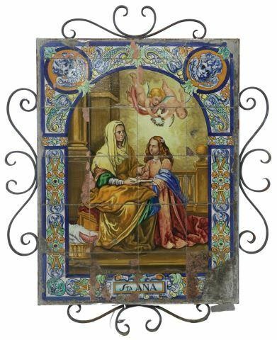 Appraisal: Spanish Azulejo tin-glazed earthenware tile retablo retablo ceramico composed of