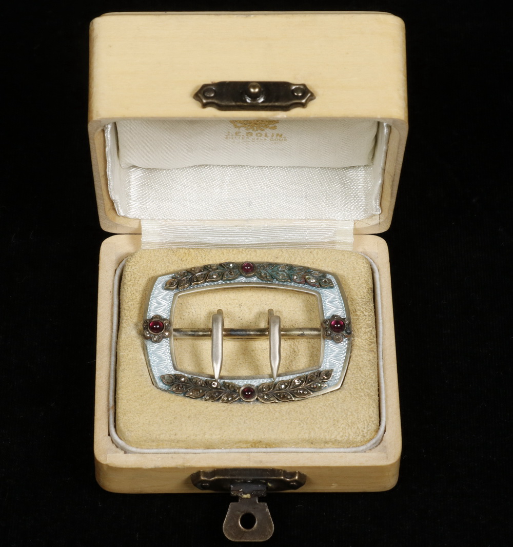 Appraisal: RUSSIAN GUILLOCHE ENAMELED SILVER GEM-SET BUCKLE Gilded and Enameled -Silver