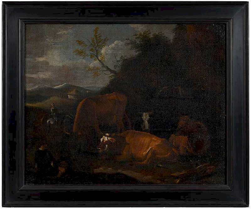 Appraisal: Dutch School th century Cattle Resting unsigned oil on canvas