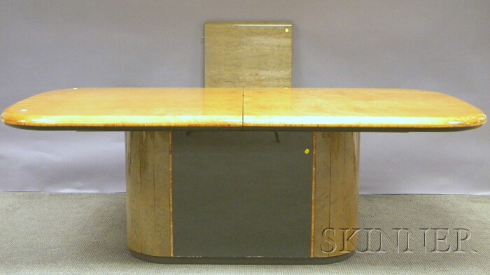 Appraisal: Modern Laminated and Bird's-eye Veneer Pedestal-base Dining Table with one