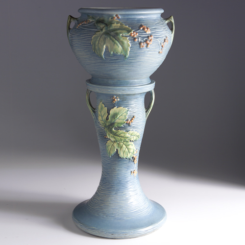 Appraisal: ROSEVILLE Blue Bushberry jardiniere - and pedestal set Raised mark