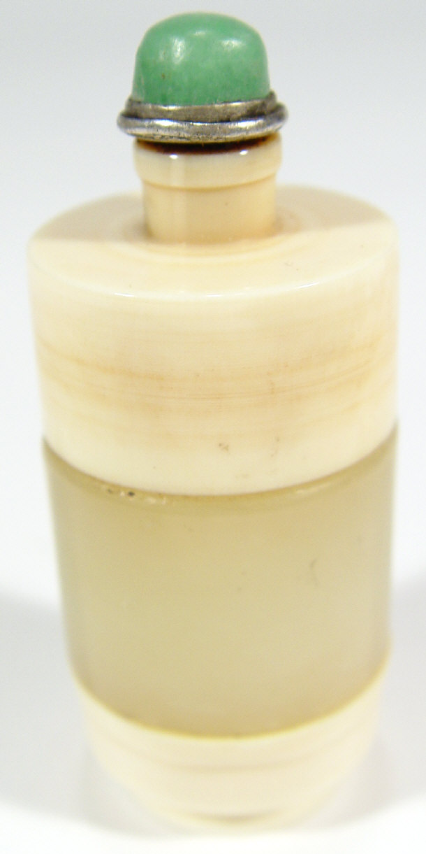 Appraisal: Unusual Chinese turned ivory and jade snuff bottle cm high