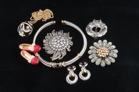 Appraisal: SEVEN PIECES RHINESTONE AND OTHER COSTUME JEWELRY Including two large