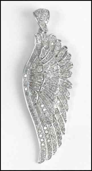 Appraisal: KARAT WHITE GOLD AND DIAMOND FEATHER FORM PENDANT grams Condition