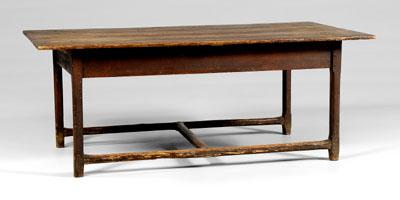 Appraisal: Yellow pine harvest table tongue-and-groove top on chamfered legs with