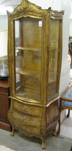 Appraisal: LOUIS XV STYLE GILTWOOD BOMBE VITRINE ON COMMODE Italian th