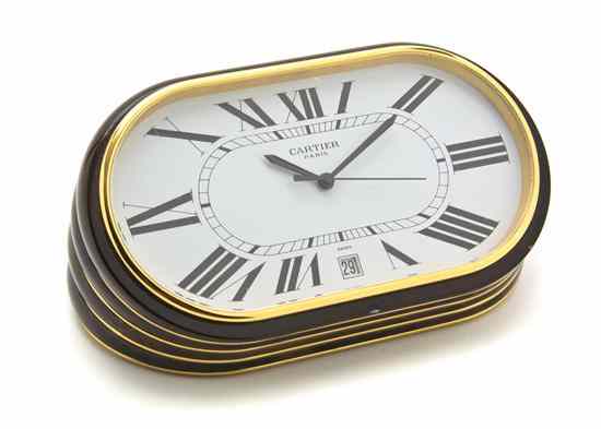 Appraisal: A Brass and Faux Tortoise Shell Desk Clock Cartier quartz