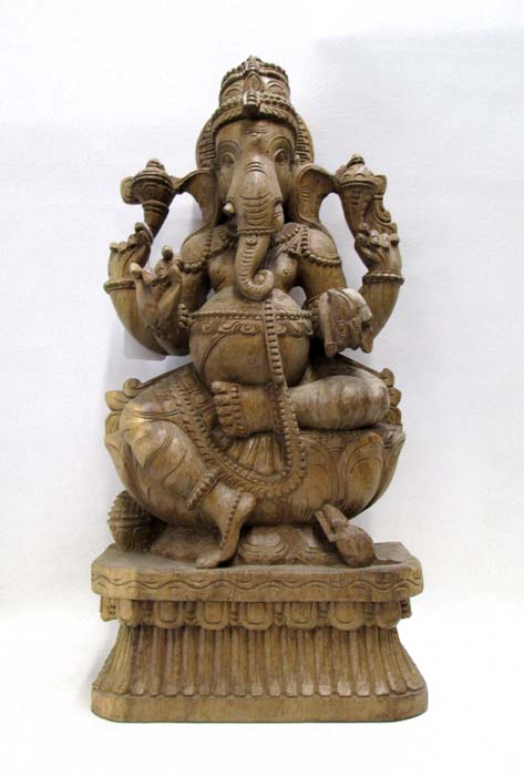 Appraisal: GANESHA HAND CARVED WOODEN ELEPHANTINE FIGURE of pot bellied deity