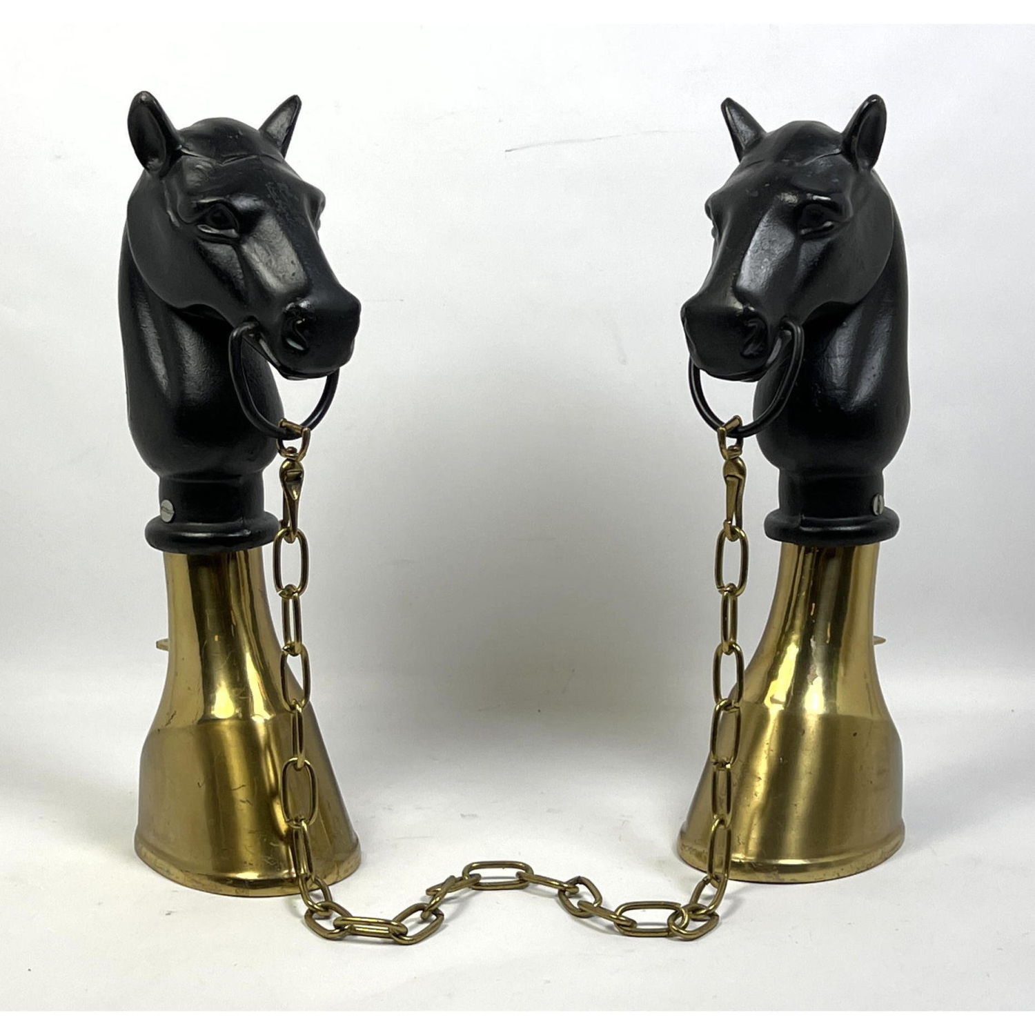 Appraisal: Brass and Iron Figural Horse Head Andirons Brass Hoof Bases