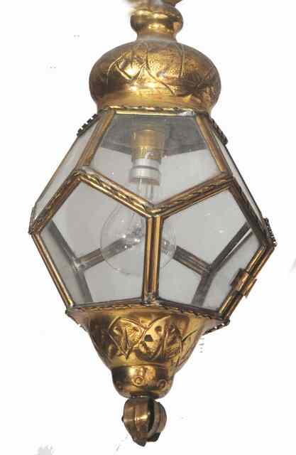 Appraisal: AN ANTIQUE VENETIAN BRASS HEXAGONAL LANTERN with pressed decoration and