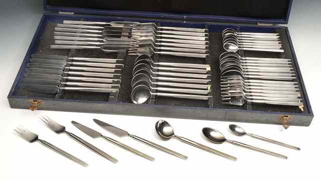 Appraisal: An Erik Herlow 'Obelisk' stainless steel eight place flatware set