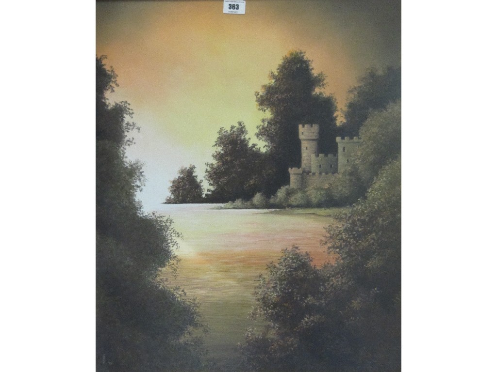 Appraisal: TOM BELL Pastel of a castle by a lake signed